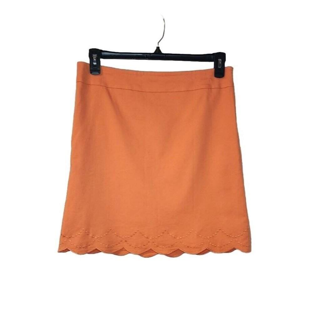 Talbots Orange Scalloped Embroidered Hem Skirt Size 8 Lined Side Zip